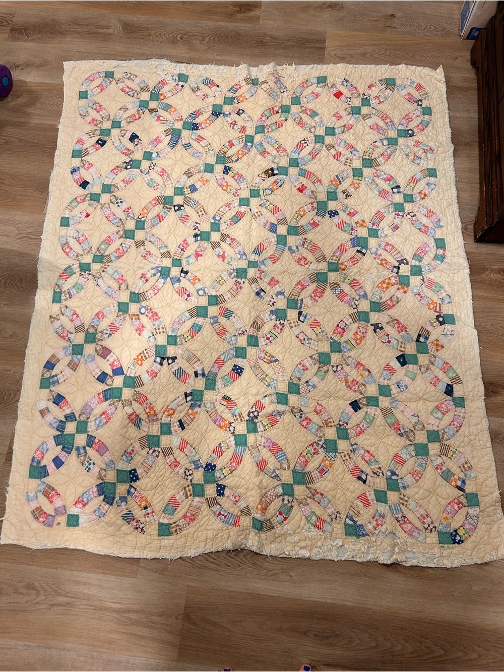 Vintage Handmade Double Wedding Ring Cutter Quilt